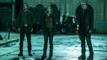 Leather boots worn by Maggie Rhee (Lauren Cohan) as seen in The Walking Dead: Dead City TV series (S01E01)