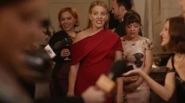 Calvin Klein Flo­ral Print Se­quin Sheath Dress worn by Melanie (Alison Rich) as seen in The Other Two (S03E10)