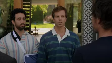 Abercrombie & Fitch Stripe Rugby Polo In Navy/Green worn by TJ (Tom Allen) as seen in Unstable (S01E05)