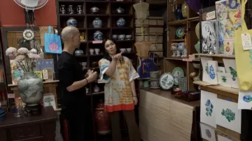 YanYan Cirrus Linen Giant Polo Shirtdress In Day worn by Mei Lum as seen in CBS Mornings on June 29, 2023