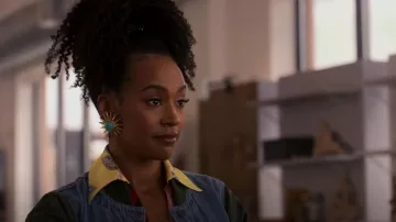 Phillipe Ferrandis Resin Sun Clip On Earrings worn by Sondi (Corbin Reid) as seen in Run the World (S02E06)