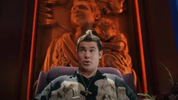 Acne Studios - Statue-Print Long-Sleeved Satin Shirt - Mens - Black worn by Kelvin Gemstone (Adam DeVine) as seen in The Righteous Gemstones (S03E03)