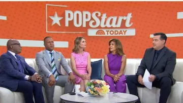 Black Halo Corrine Draped Bodice Wide Leg Jumpsuit porté par Hoda Kotb comme vu dans Aujourd’hui le 29 juin 2023