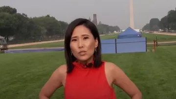 J. Crew Ruffle-Neck Top worn by Vicky Nguyen as seen in Today on June 29, 2023