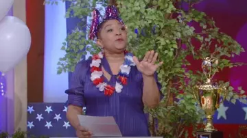 DKNY Shadow Stripe Tie Neck Mini Dress worn by Deja Vu as seen in LIVE with Kelly and Mark on July 4, 2023