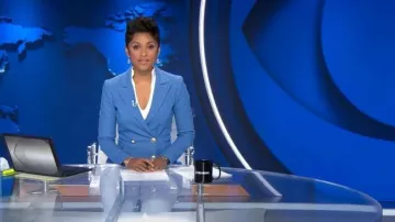 Derek Lam 10 Crosby Rodeo Double-Breasted Stretch-Silk Jacket worn by Jericka Duncan as seen in CBS Evening News on  July 4, 2023