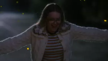 Lidka Cropped Cable Knit Cardigan worn by Young Kate (Roan Curtis) as seen in Firefly Lane (S02E16)