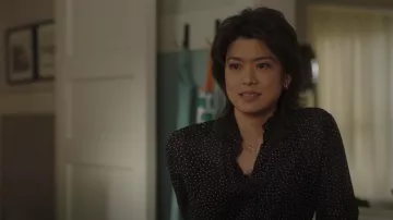 Frame Grace Heart Print Ruffle Trim Silk Top worn by Katherine Saville (Grace Park) as seen in A Million Little Things (S05E12)