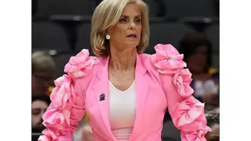 Women Pink Flower Blazer of Kim Mulkey #kimmulkey #lsu #batonrouge Taylor O'Brien