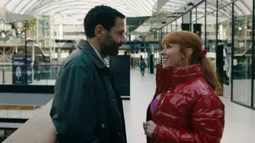 The bright red down jacket worn by Morgane Alvaro (Audrey Fleurot) in HPI: High Intellectual Potential (S02E01)