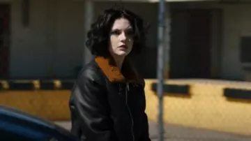 Blanknyc Faux Fur Jack­et worn by Detective Jet Slootmaekers (Ainsley Seiger) as seen in Law & Order: Organized Crime (S03E20)