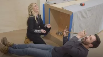 Mango Long Den­im Jump­suit worn by Emma Roberts as seen in Celebrity IOU (S06E08)