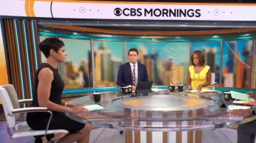 Boss Dirusa Sheath worn by Jericka Duncan as seen in CBS Mornings on July 11, 2023