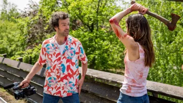 The Hawaiian AllSaints shirt worn by Rémi (Romain Duris) in the movie Coupez!