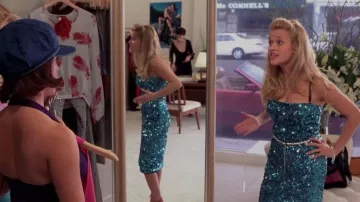 Dolce & Gabbana Blue Sequin Bodycon Mini Dress worn by Elle Woods (Reese Witherspoon) in Legally Blonde