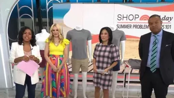 Farm Rio Brunas Stripe Midi Skirt usada por Chassie Post como se ve en Today el 13 de julio de 2023