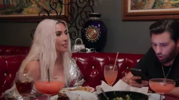 Balenciaga Hourglass Crystal-embellished Mini Bag worn by Kim Kardashian as seen in The Kardashians (S03E08)