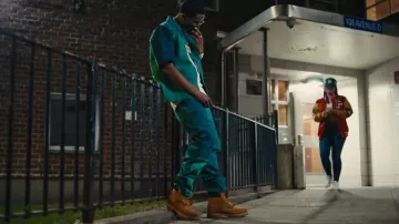 Marine Serre Green Patchwork Moon Jeans worn by King Combs in his Flyest in The City (Official Music Video) feat. A Boogie Wit da Hoodie, Fabolous & Jeremih