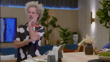 Saturdays Nyc Black Canty Moon Flower Shirt worn by Brooks Atwood as seen in Hack My Home (S01E02)