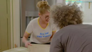 J Crew "All of the Vibes" T-shirt worn by Jessica Banks as seen in Hack My Home (S01E02)