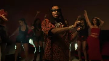 Marine Serre Or­ange & Black Flo­ral Shirt worn by Quavo in his Turn Your Clic Up (Official Music Video) with Future