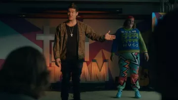 Needles Green Poly­ester Cardi­gan worn by Kelvin Gemstone (Adam DeVine) as seen in The Righteous Gemstones (S03E06)