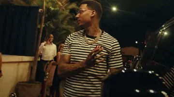 Moncler Striped Cartoon Logo T-Shirt worn by Fredo in his Scoreboard feat. Tiggs Da Author (Official Music Video)