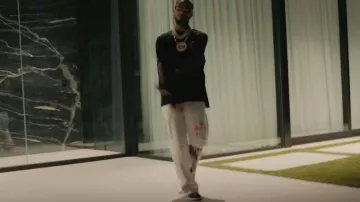 Chrome Hearts x Deadly Doll White Comic Print Pants worn by Key Glock in his No Hook (Official Music Video)