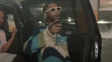 Marni Navy, Light Blue, & Green Wavy Striped Knit Hoodie worn by Key Glock in his No Hook (Official Music Video)