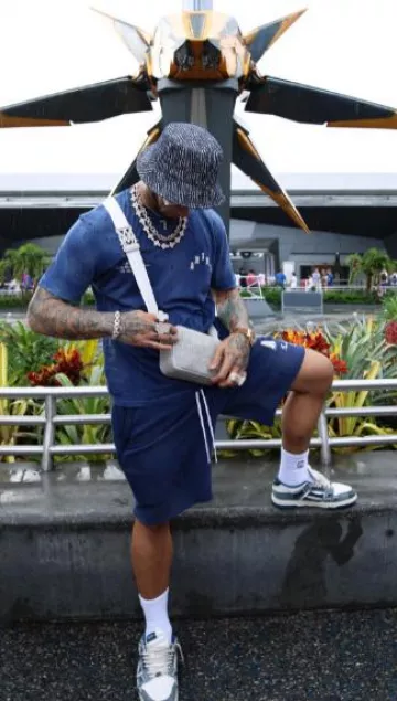 Amiri White & Blue Denim Low Skel Top Sneakers worn by Anuel AA on his Instagram account @anuel