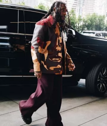 Louis Vuitton Brown Leather & Suede Face Jacket porté par Burna Boy sur son compte Instagram @burnaboygram