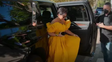 Alexander Mcqueen Ruffle-trim Detalle Escote Vestido usado por Kris Jenner como se ve en The Kardashians (S03E09)