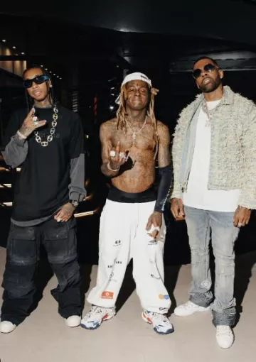 Balenciaga White Top League Sweatpants worn by Lil Wayne on the Instagram account of @liltunechi
