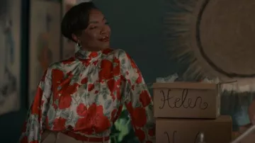Ganni Silk Stretch Satin Oversized Blouse worn by Helen Decatur (Heather Headley) as seen in Sweet Magnolias (S03E04)