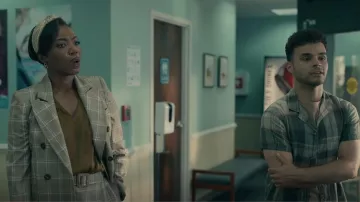 Zimmermann Dou­ble-Breast­ed Checked Wool Blazer worn by Helen Decatur (Heather Headley) as seen in Sweet Magnolias (S03E06)