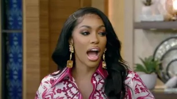 Valere Marilla Pink Swarovski And Cabochon Earrings worn by Porsha Williams as seen in LIVE with Kelly and Mark on July 24, 2023