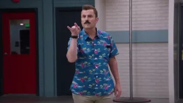 Tipsy Elves Dark Blue Dinosaur Print Shirt worn by Captain Eddie Penisi (Steve Lemme) as seen in Tacoma FD (S04E01)