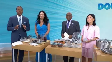 Aqua Ruffled Cutout Maxi Dress worn by Nicole Papantoniou as seen in Today on  July 25, 2023
