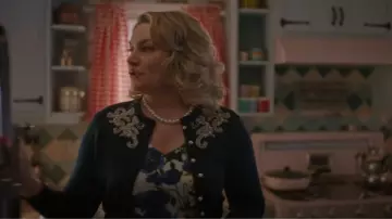 The Seamstress of Bloomsbury Hand Beaded Cardigan worn by Alice Cooper (Mädchen Amick) as seen in Riverdale (S07E16)