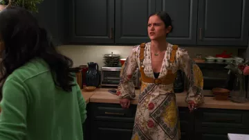 Harness printed dress worn by Rosalia (Andrea Ramos) as seen in Never Have I Ever (S04E08)