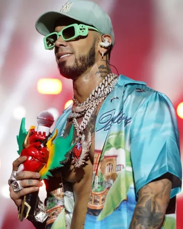 Amiri Tropical Eden Rock Silk Shirt worn by Anuel AA on his Instagram account @anuel