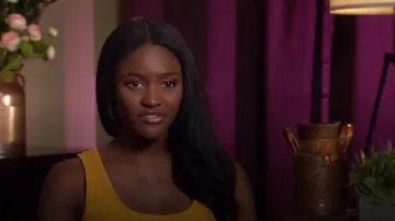 Robe midi Midi Jaune Blush Yellow Ribbed Back Coutout Dress portée par Charity Lawson vue dans The Bachelorette (S20E06)