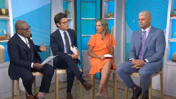 Robe Flounce Loft Smocked Tie Waist Flounce portée par Dylan Dreyer comme on le voit dans Today on August 3, 2023