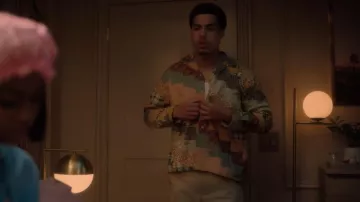 Bode Long-Sleeved Patch­work Shirt worn by Andre Johnson, Jr. (Marcus Scribner) as seen in grown-ish (S06E06)