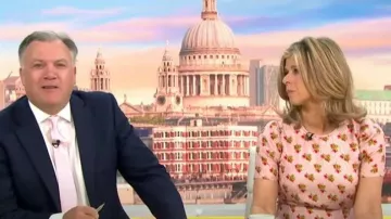 LK Bennett Boyd Pink Rosebud Print Silk Midi Dress worn by Kate Garraway as seen in Good Morning Britain on July 31, 2023