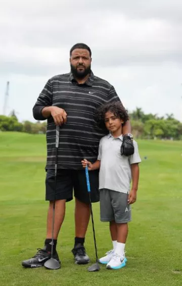 Nike Black & Grey Striped Tour Golf Polo worn by DJ Khaled on his Instagram account @djkhaled