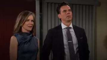 Anine Bing Samantha Vestido en azul acero usado por Diane Jenkins (Susan Walters) como se ve en The Young and the Restless el 24 de julio de 2023