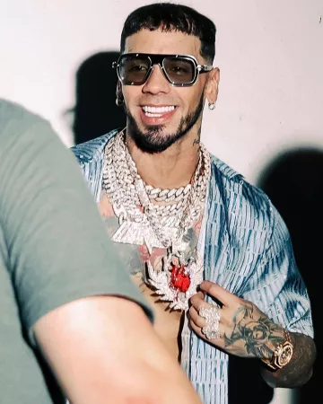 Amiri Blue & Silver Logo Gradient Shirt worn by Anuel AA on the Instagram account @anuel