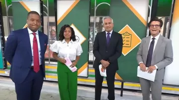 Aqua Wide Leg Pants in Green worn by Savannah Guthrie as seen in Today on August 9, 2023