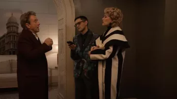 Sergio Hudson Draped Striped Wool And Cashmere-blend Coat worn by Donna as seen in Only Murders in the Building (S03E01)